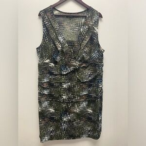 4 for $25 🍒 George Olive Green & Black  Layered V Neck Dress Size 2x